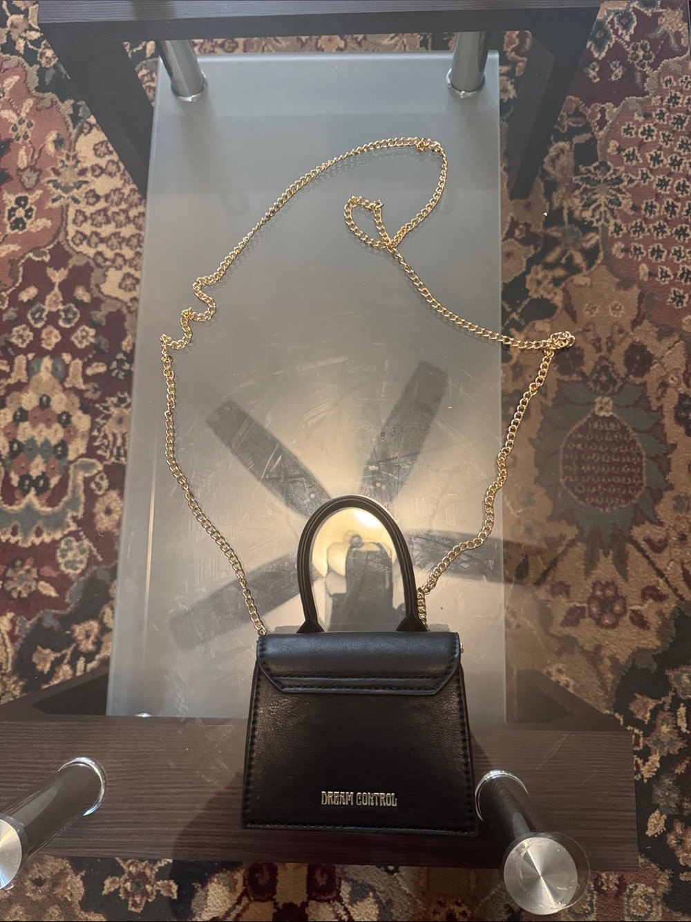Dream Control Black Mini Crossbody Bag with Gold Chain